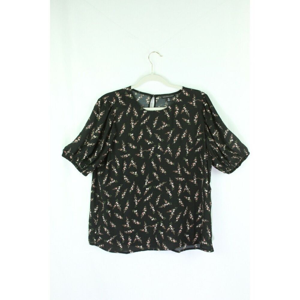 Saks Fifth Avenue Top XL Women's Black Pink Floral Short Sleeve